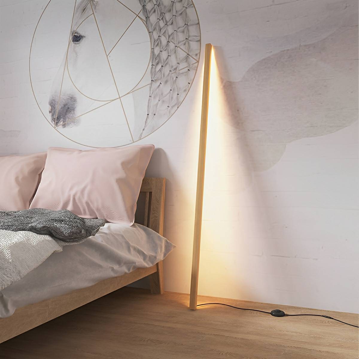 Modern Natural Wood LED Floor Lamp | Stepless Dimming Plug-In Light for Living Room 0