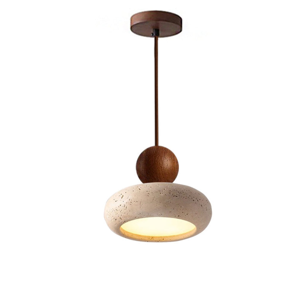 Modern Natural Wood and Matte Concrete Pendant Light | Warm LED Glow for Living Room 0