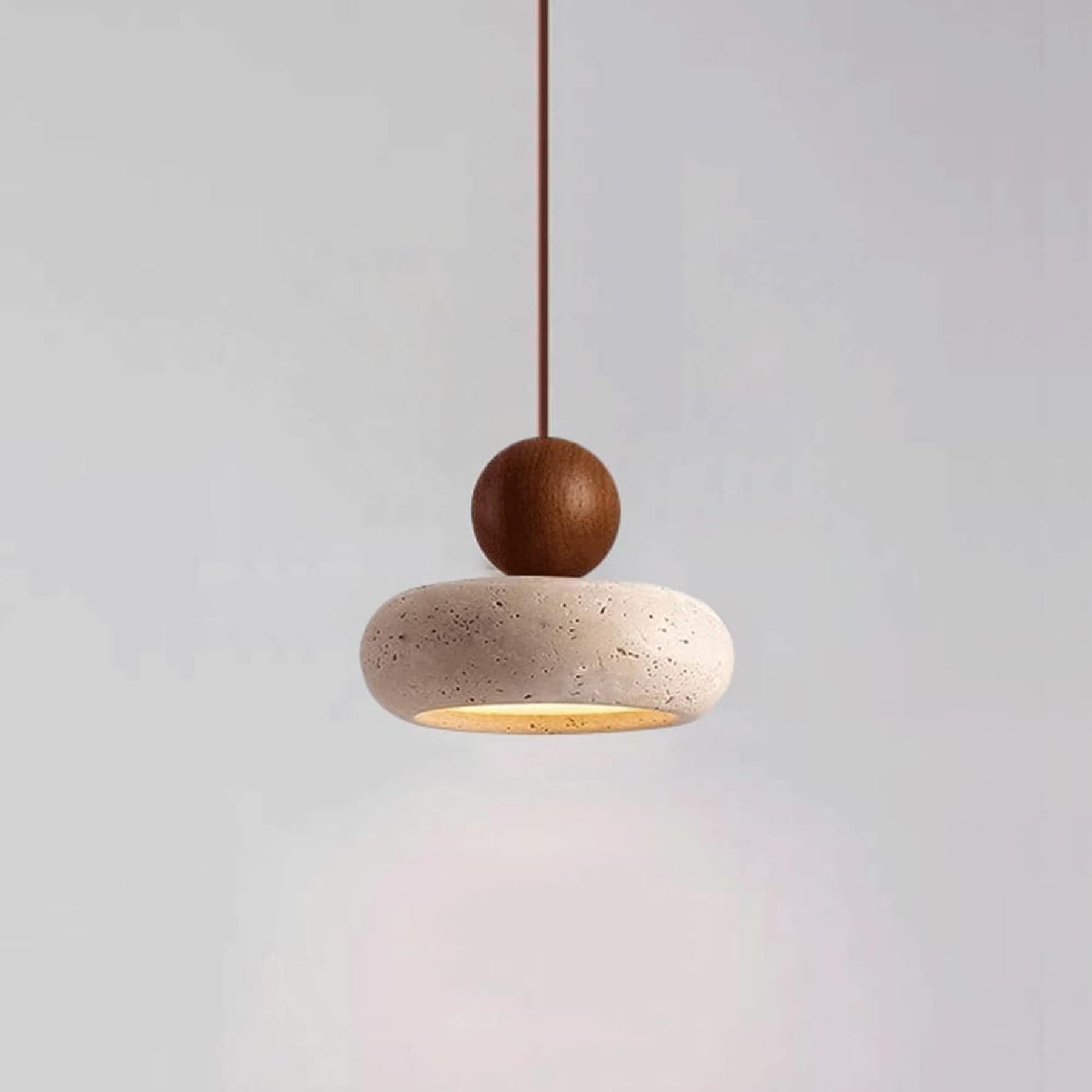 Modern Natural Wood and Matte Concrete Pendant Light | Warm LED Glow for Living Room 2