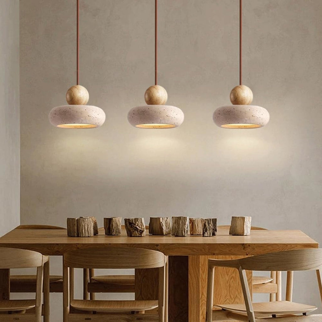 Modern Natural Wood and Matte Concrete Pendant Light | Warm LED Glow for Living Room 8