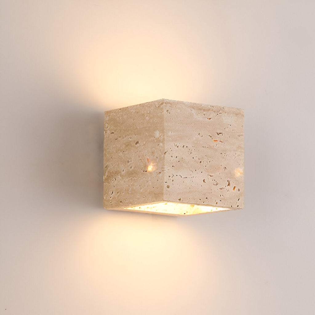 Modern Natural Yellow Travertine Outdoor Wall Light | Integrated LED Fixture for Patio and Garden 3