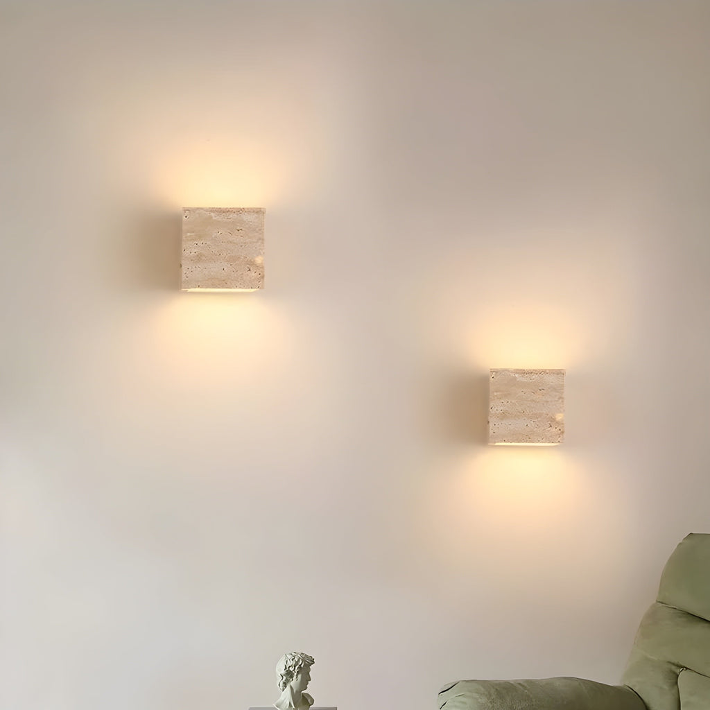 Modern Natural Yellow Travertine Outdoor Wall Light | Integrated LED Fixture for Patio and Garden 5