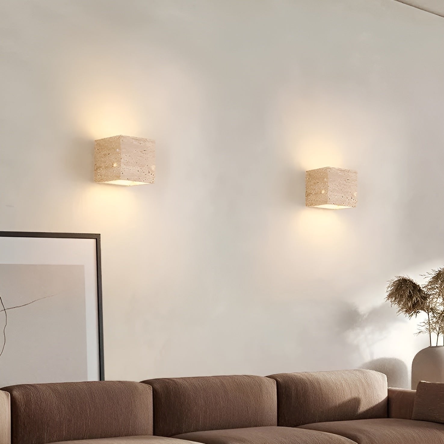 Modern Natural Yellow Travertine Outdoor Wall Light | Integrated LED Fixture for Patio and Garden 6