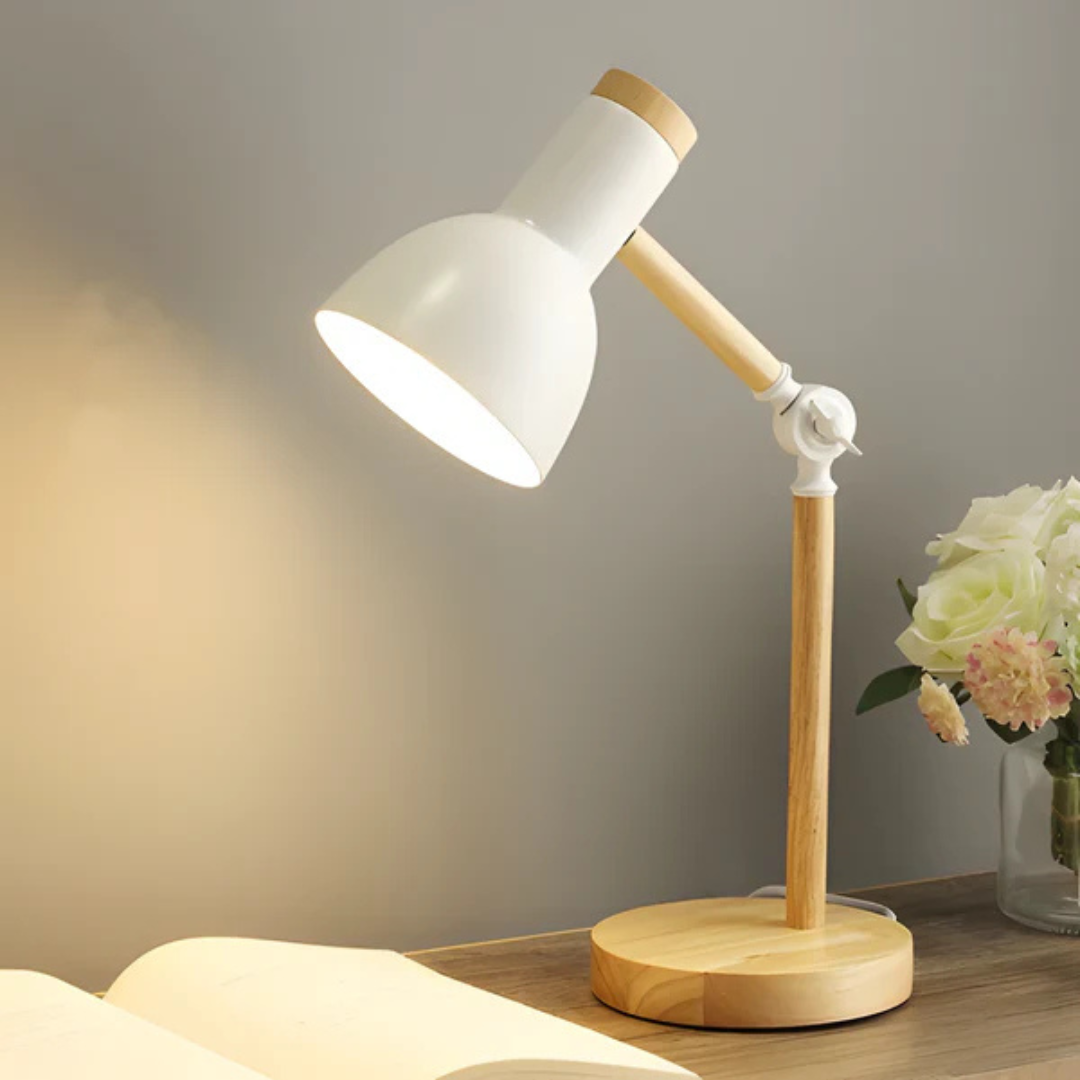 Modern Painted Iron and Wood Table Lamp | Adjustable Pivoting Shade for Bedside or Desk 1