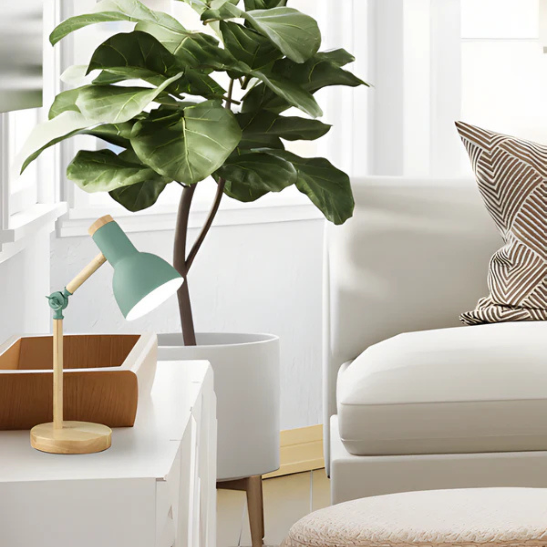 Modern Painted Iron and Wood Table Lamp | Adjustable Pivoting Shade for Bedside or Desk 2