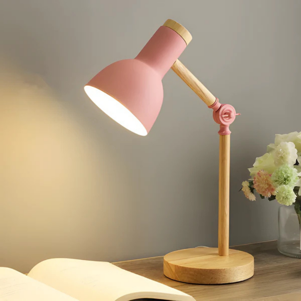 Modern Painted Iron and Wood Table Lamp | Adjustable Pivoting Shade for Bedside or Desk 4