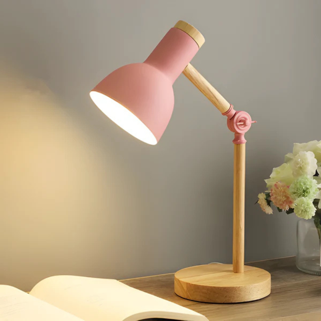 Modern Painted Iron and Wood Table Lamp | Adjustable Pivoting Shade for Bedside or Desk 4
