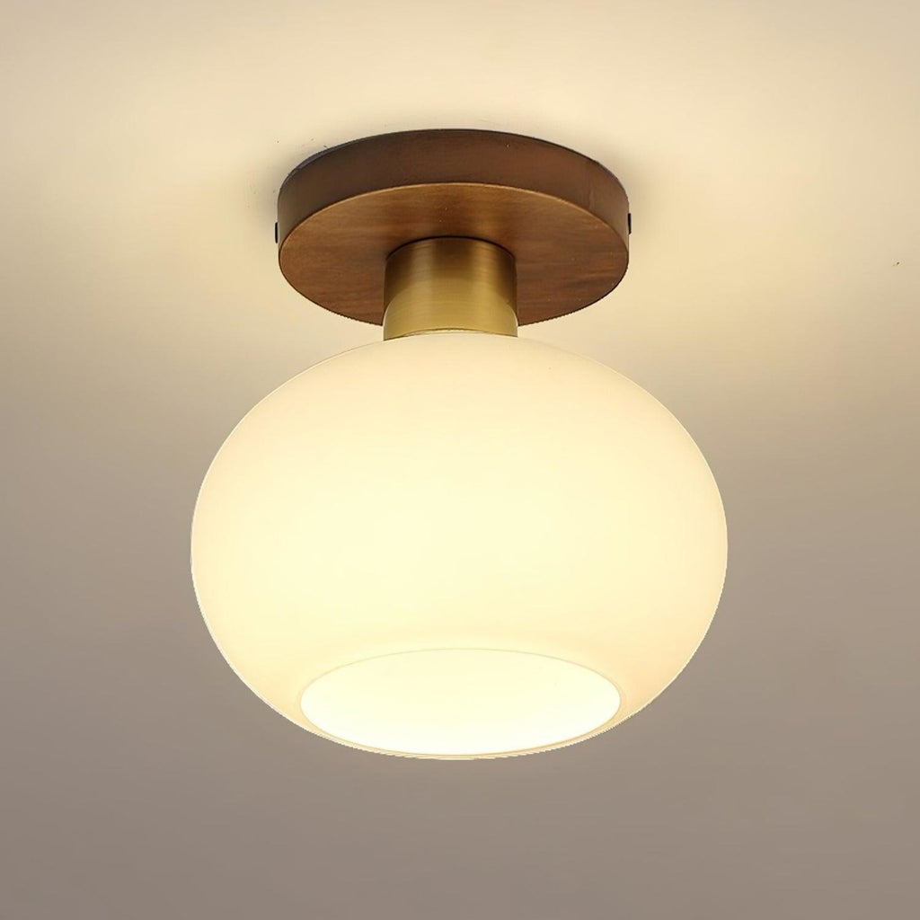 Modern Solid Wood and Iron Semi-Flush Ceiling Light | Frosted Glass Shade for Living Room 0