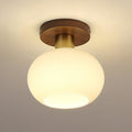 Modern Solid Wood and Iron Semi-Flush Ceiling Light | Frosted Glass Shade for Living Room 0