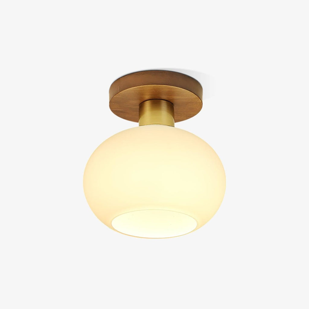 Modern Solid Wood and Iron Semi-Flush Ceiling Light | Frosted Glass Shade for Living Room 1