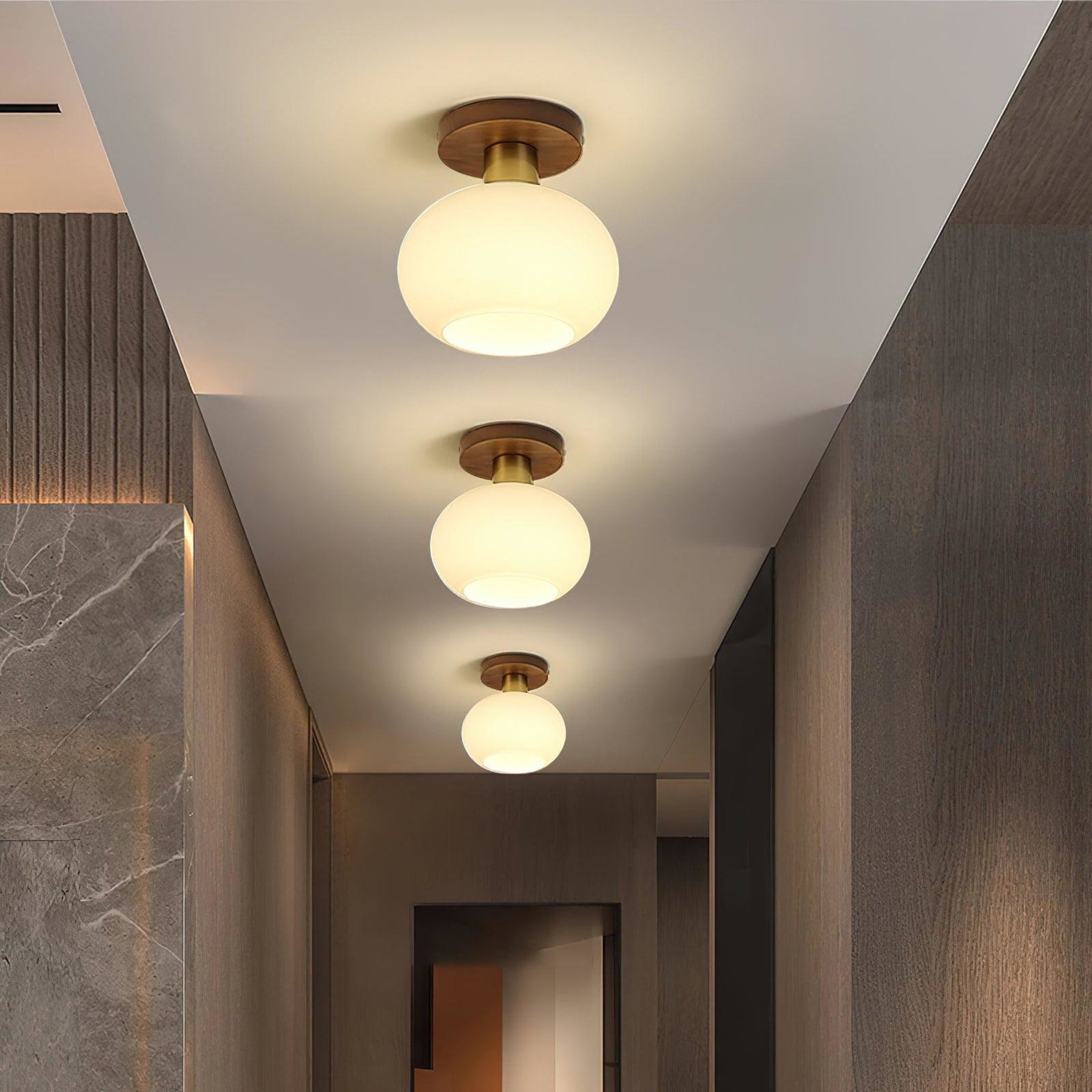 Modern Solid Wood and Iron Semi-Flush Ceiling Light | Frosted Glass Shade for Living Room 2