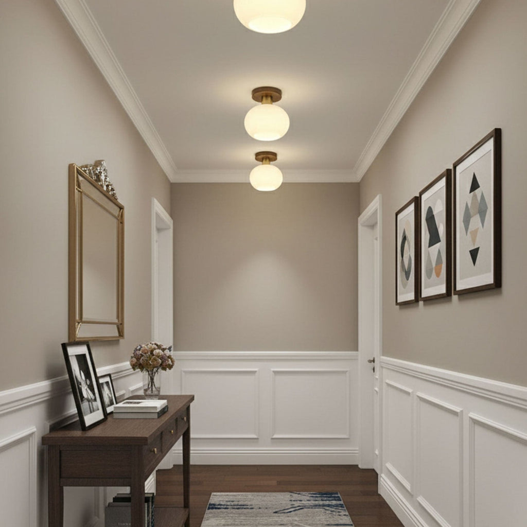 Modern Solid Wood and Iron Semi-Flush Ceiling Light | Frosted Glass Shade for Living Room 3