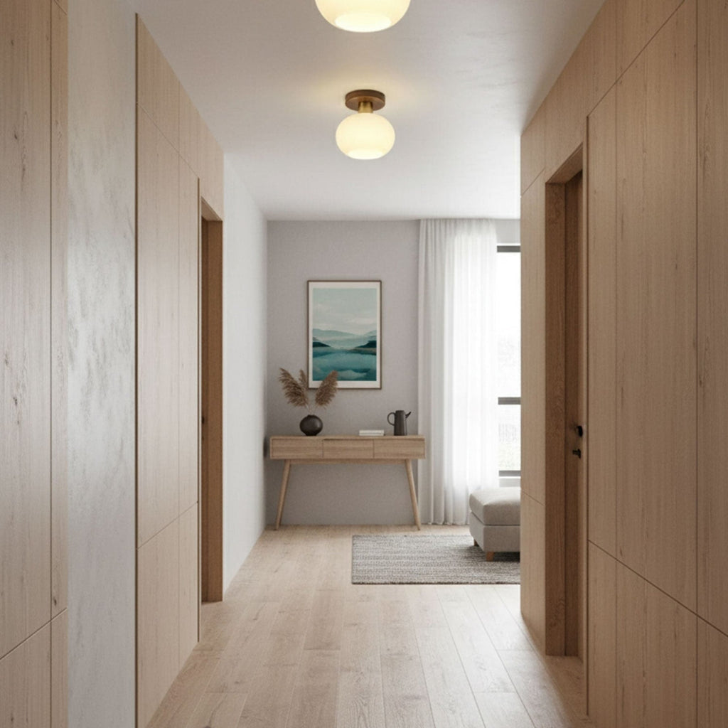 Modern Solid Wood and Iron Semi-Flush Ceiling Light | Frosted Glass Shade for Living Room 7