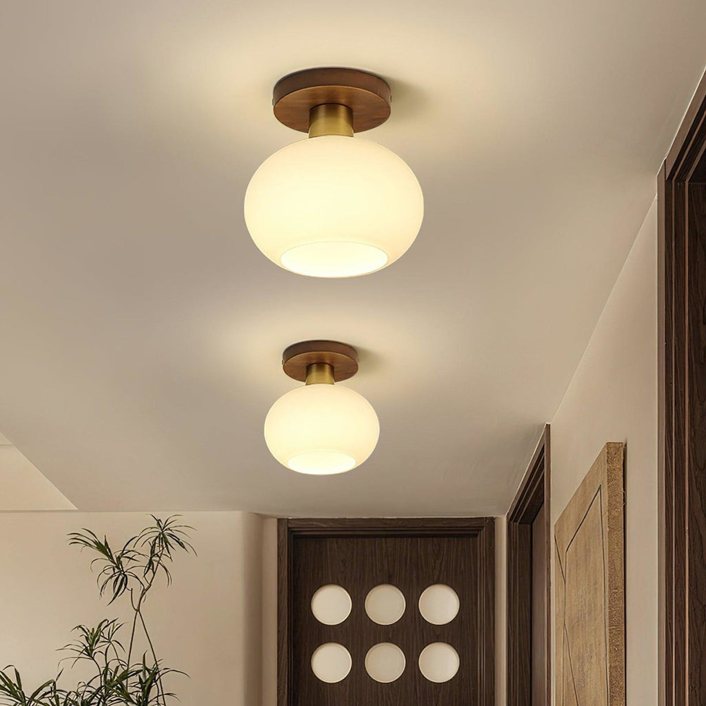 Modern Solid Wood and Iron Semi-Flush Ceiling Light | Frosted Glass Shade for Living Room 8