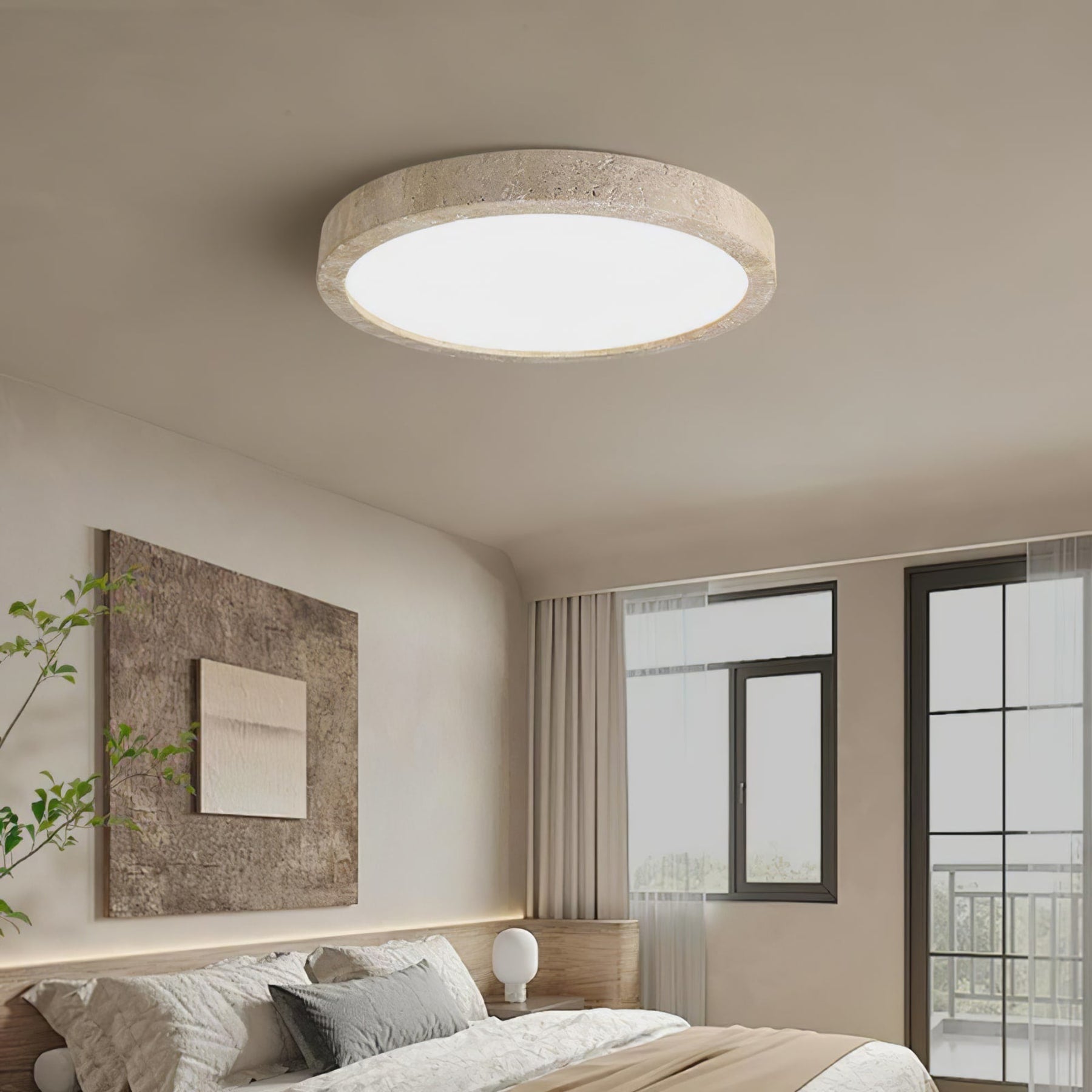 Modern Travertine Flush Mount Ceiling Light | Three-Colour LED Fixture for Living Room 2