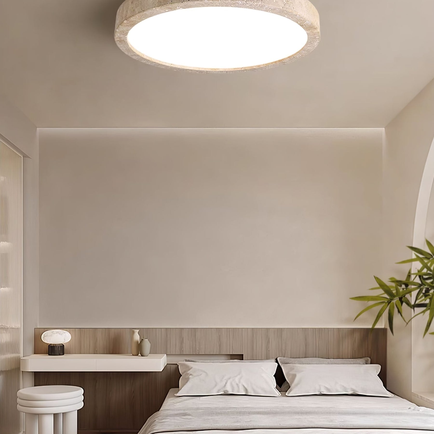 Modern Travertine Flush Mount Ceiling Light | Three-Colour LED Fixture for Living Room 4