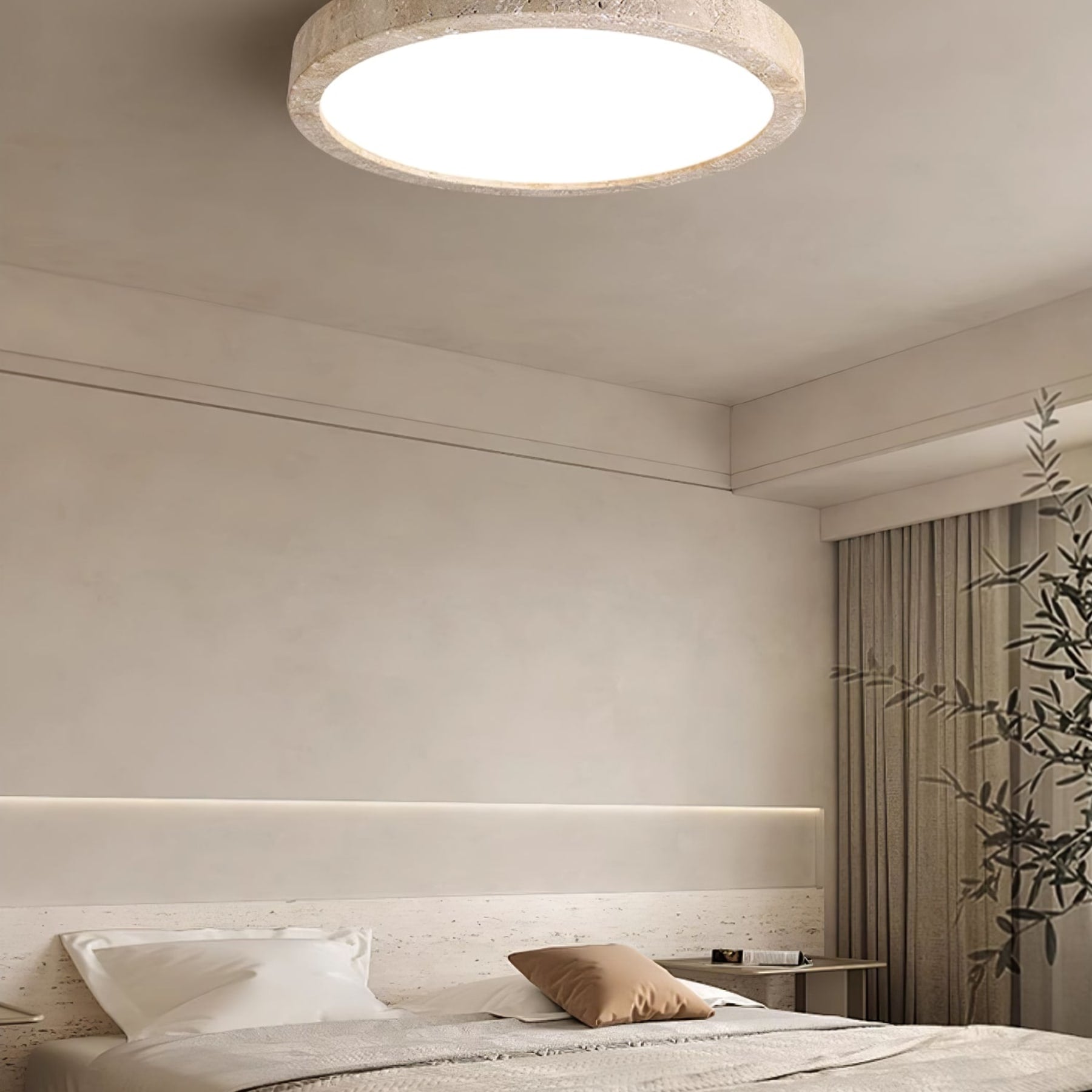Modern Travertine Flush Mount Ceiling Light | Three-Colour LED Fixture for Living Room 8