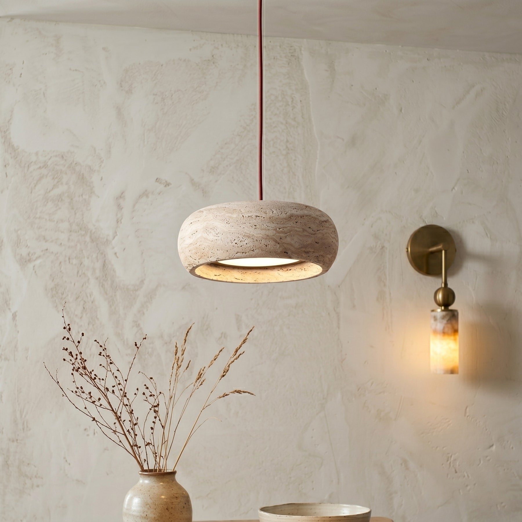 Modern Travertine Stone Pendant Light | Dimmable Remote Control for Kitchen 6