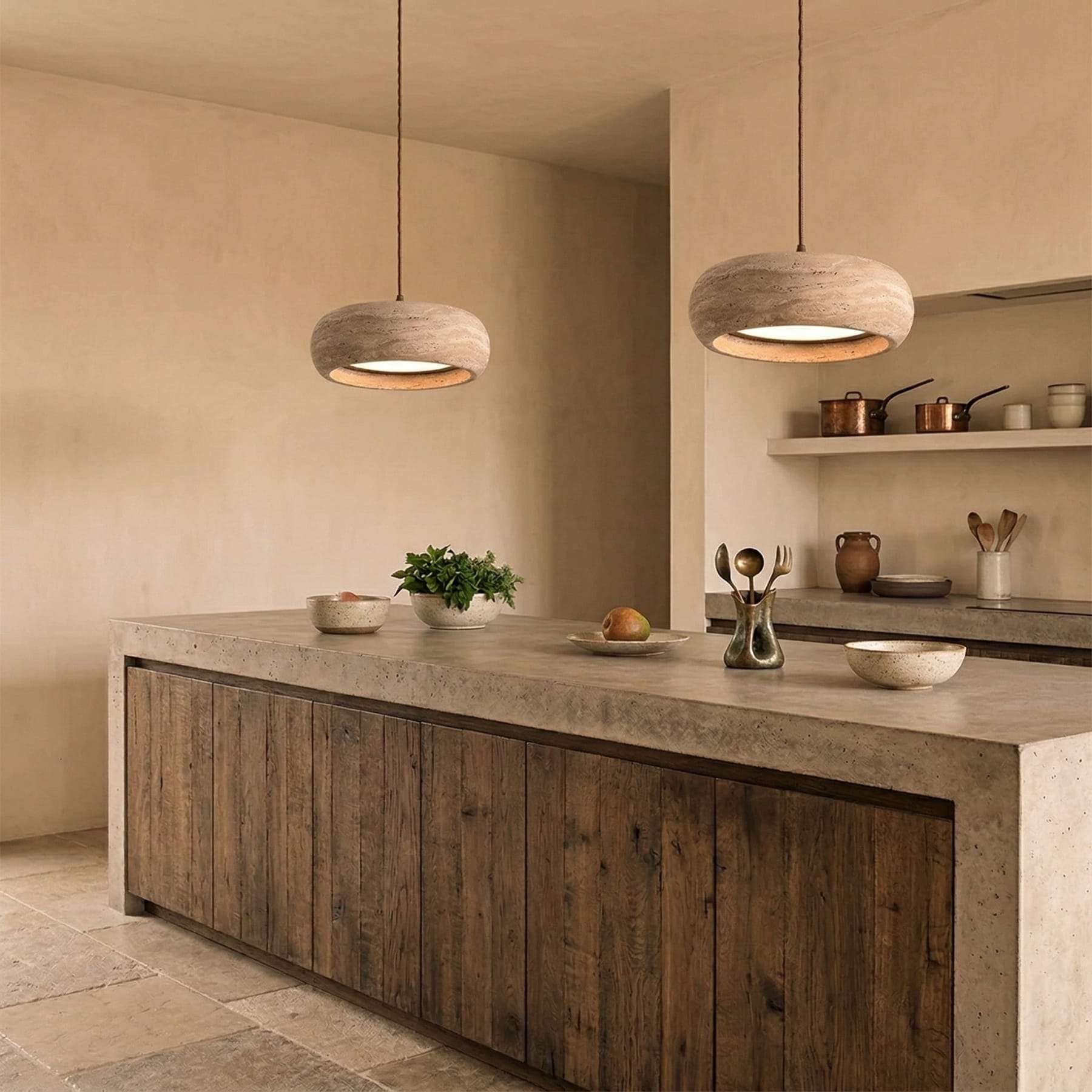 Modern Travertine Stone Pendant Light | Dimmable Remote Control for Kitchen 7