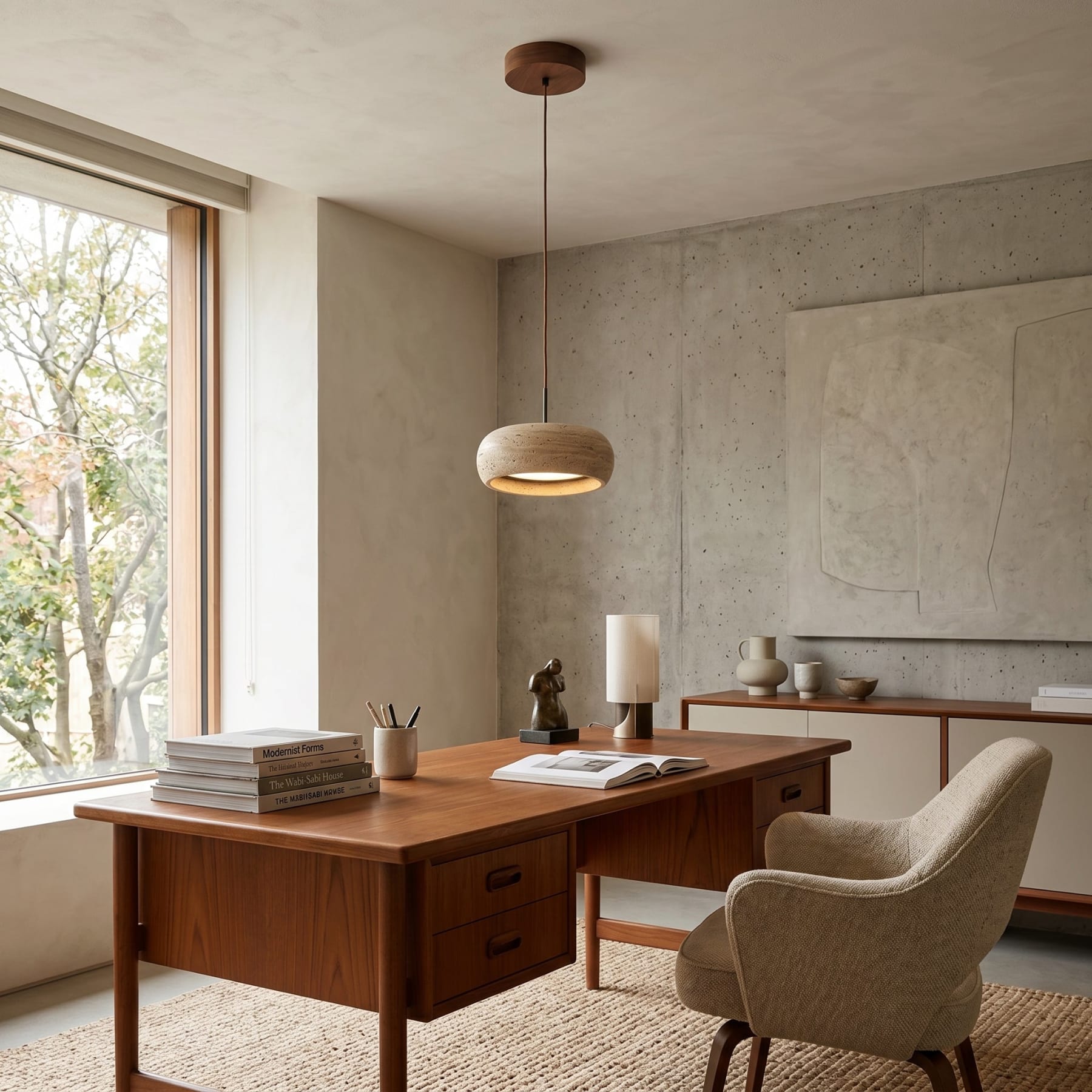 Modern Travertine Stone Pendant Light | Dimmable Remote Control for Kitchen 8