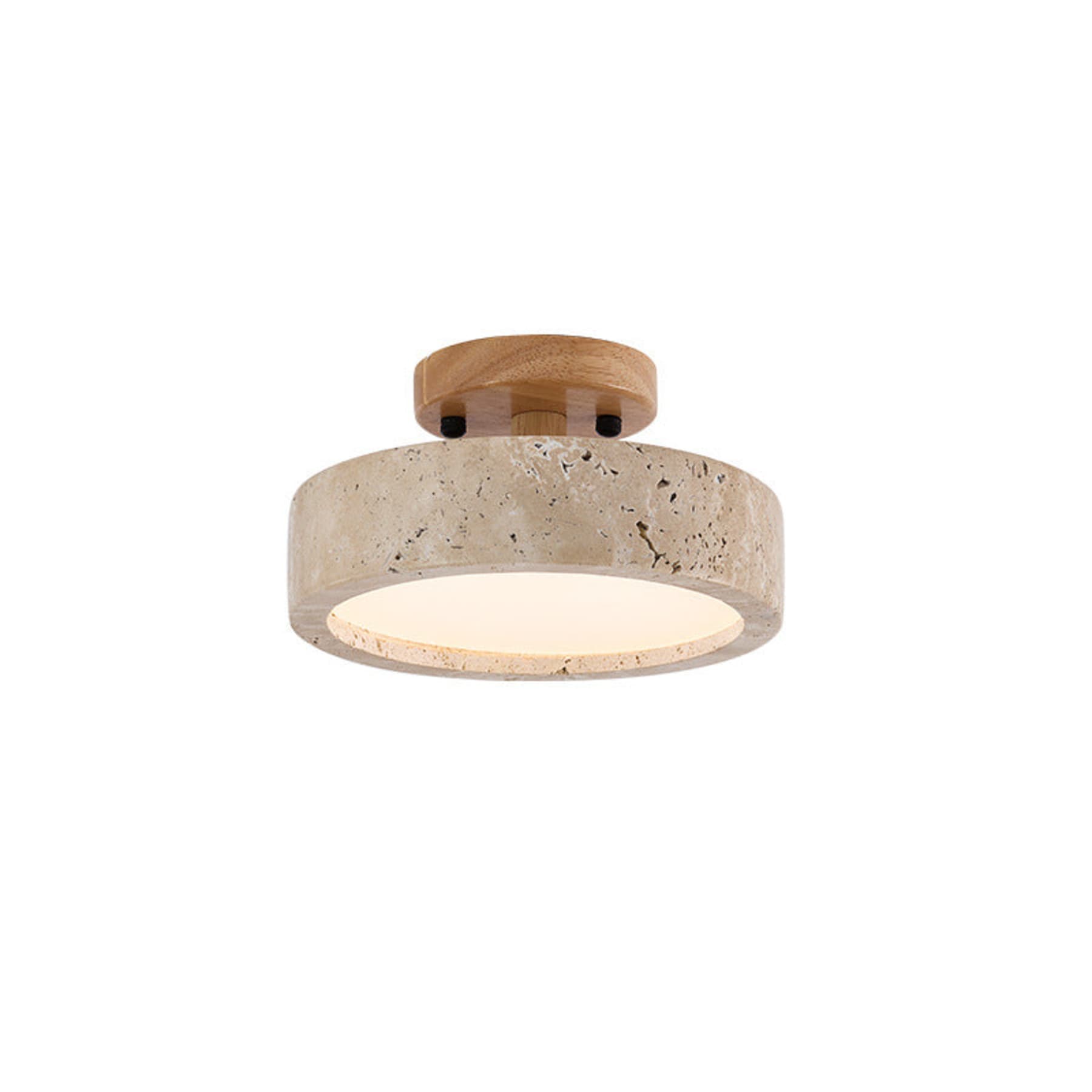 Modern Travertine and Wood Flush Mount Ceiling Light | Dimmable Warm Lighting for Living Room 0
