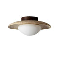 Modern Travertine and Wood Semi-Flush Ceiling Light | Warm White LED for Living Room 0