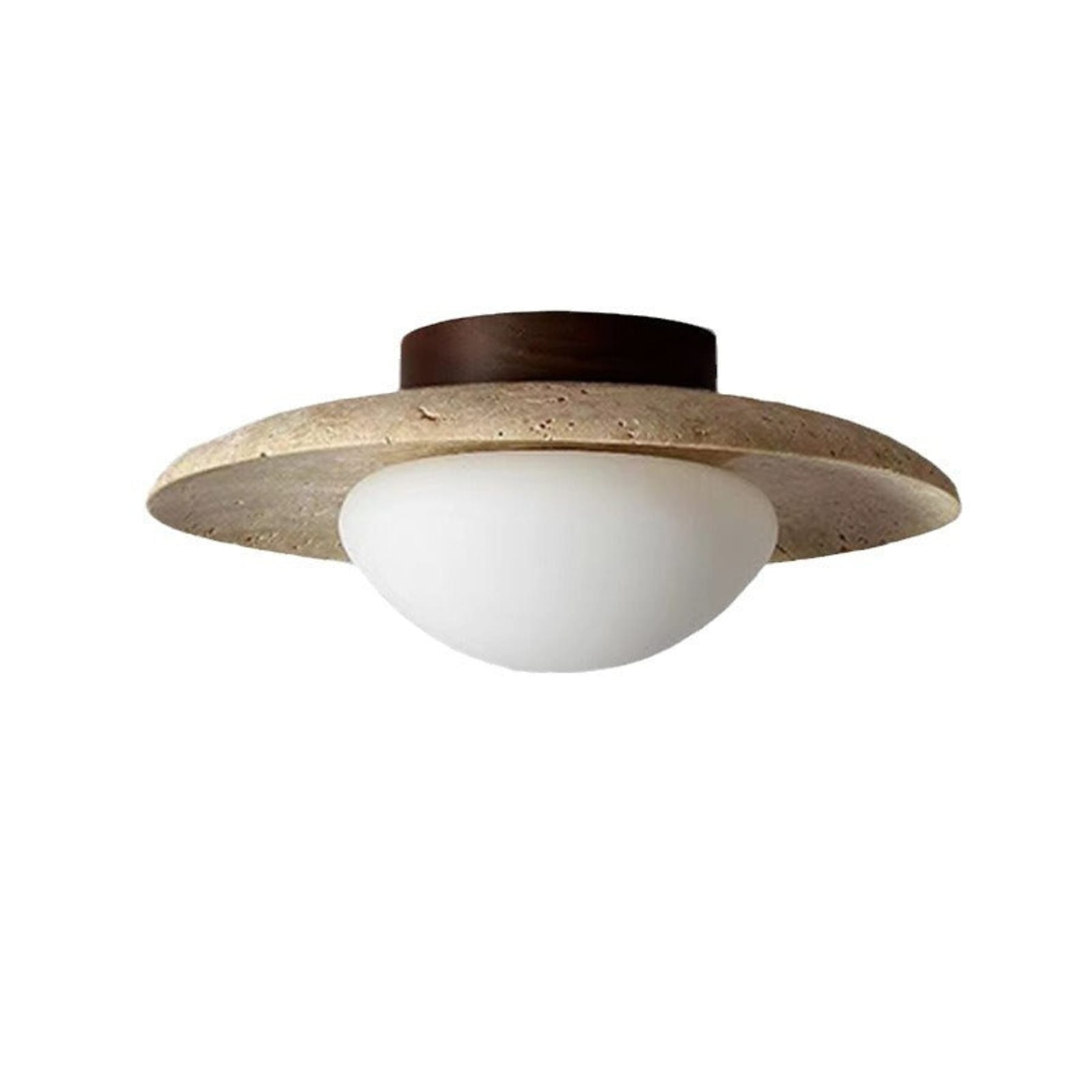 Modern Travertine and Wood Semi-Flush Ceiling Light | Warm White LED for Living Room 0