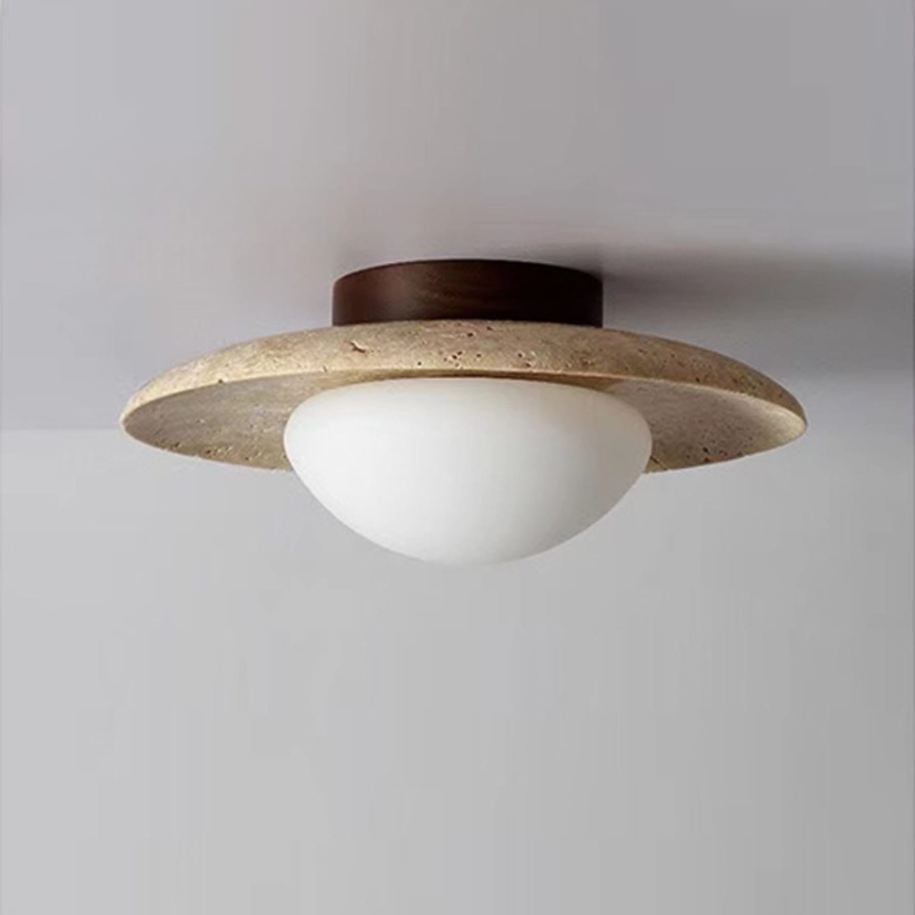 Modern Travertine and Wood Semi-Flush Ceiling Light | Warm White LED for Living Room 2