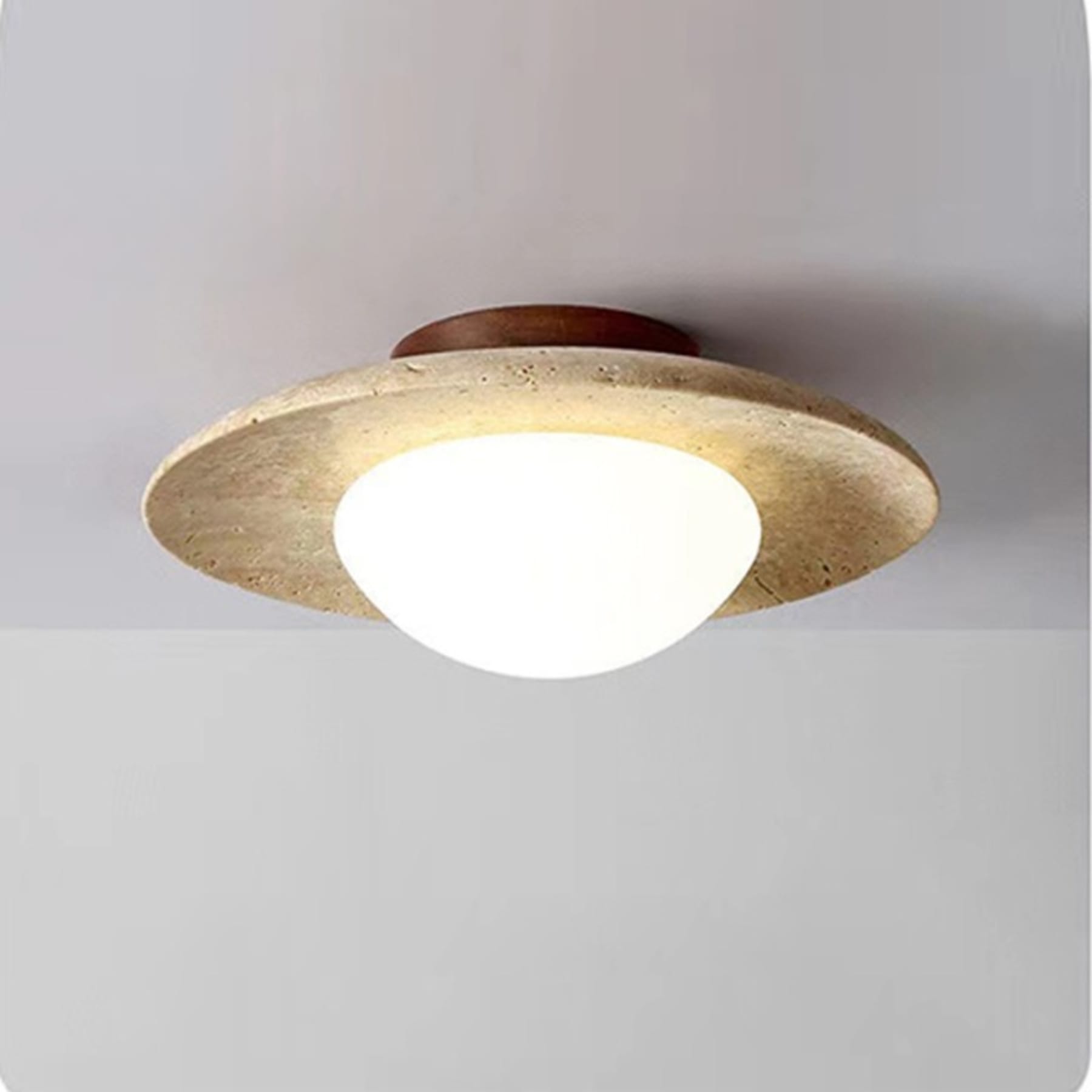Modern Travertine and Wood Semi-Flush Ceiling Light | Warm White LED for Living Room 3