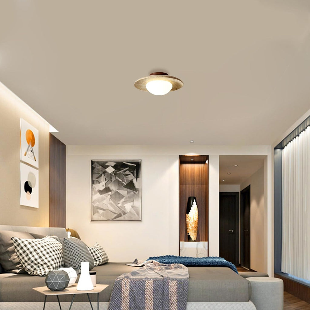 Modern Travertine and Wood Semi-Flush Ceiling Light | Warm White LED for Living Room 5