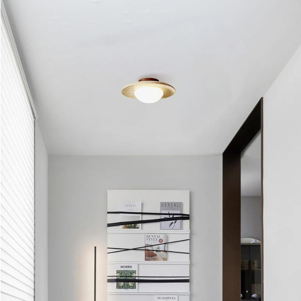Modern Travertine and Wood Semi-Flush Ceiling Light | Warm White LED for Living Room 6