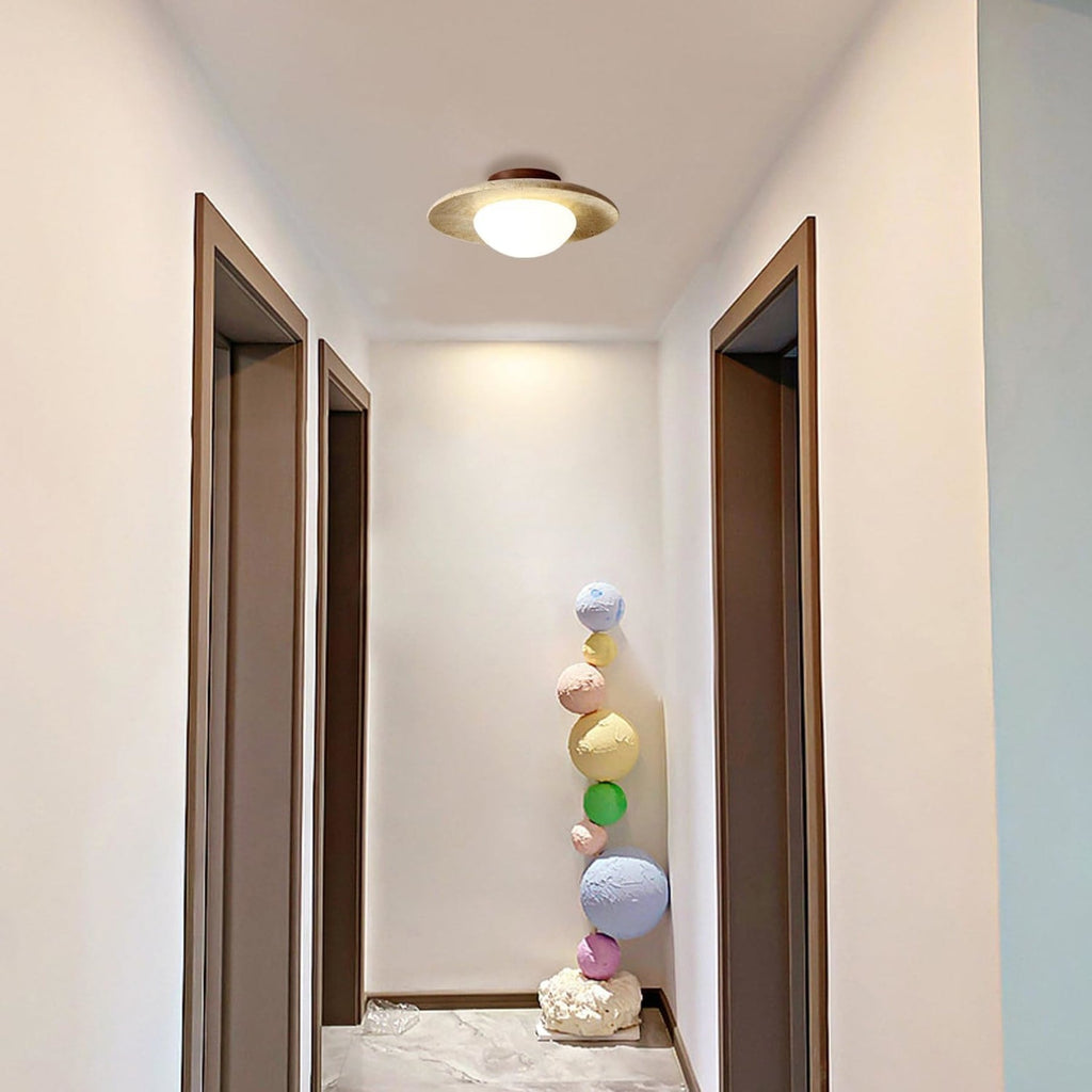 Modern Travertine and Wood Semi-Flush Ceiling Light | Warm White LED for Living Room 7