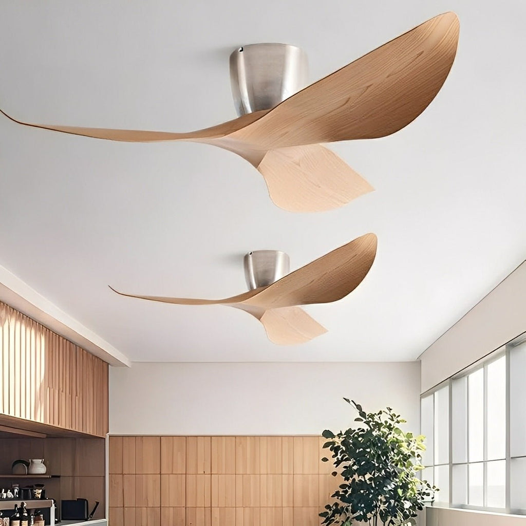 Modern White Walnut Wood Ceiling Fan | 6-Speed DC Motor with Remote Control for Living Room 1