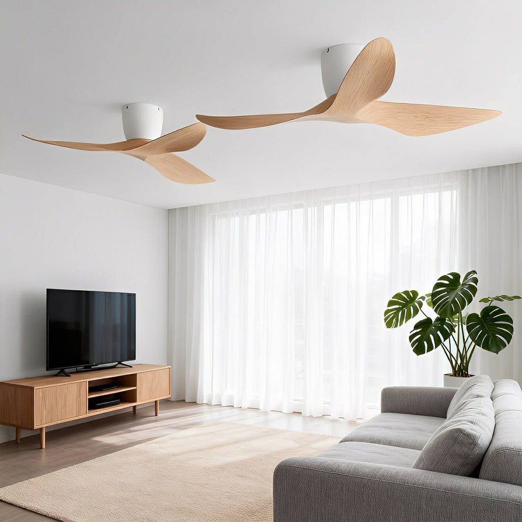 Modern White Walnut Wood Ceiling Fan | 6-Speed DC Motor with Remote Control for Living Room 10