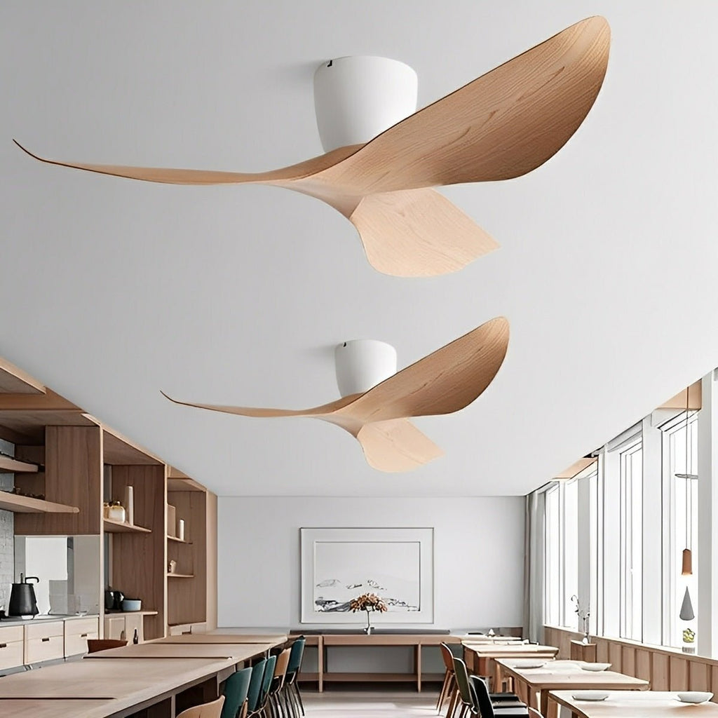 Modern White Walnut Wood Ceiling Fan | 6-Speed DC Motor with Remote Control for Living Room 7