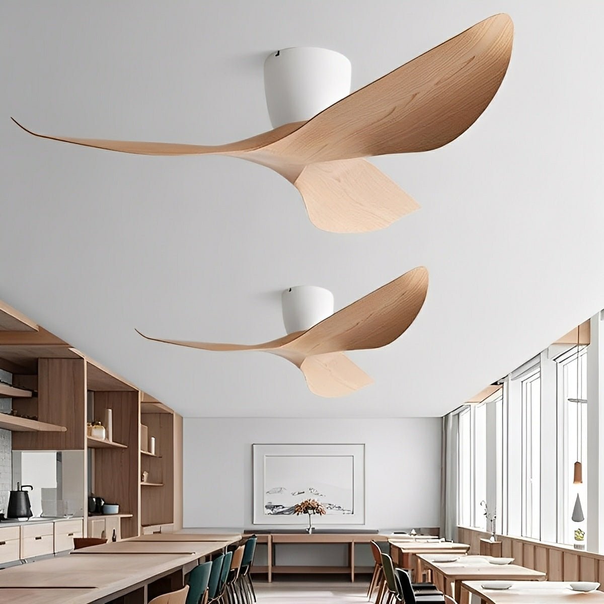 Modern White Walnut Wood Ceiling Fan | 6-Speed DC Motor with Remote Control for Living Room 7