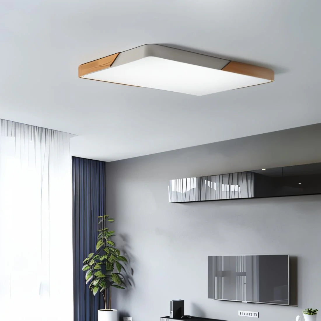 Modern Wood LED Flush Mount Ceiling Light | Slim Design for Living Room 4