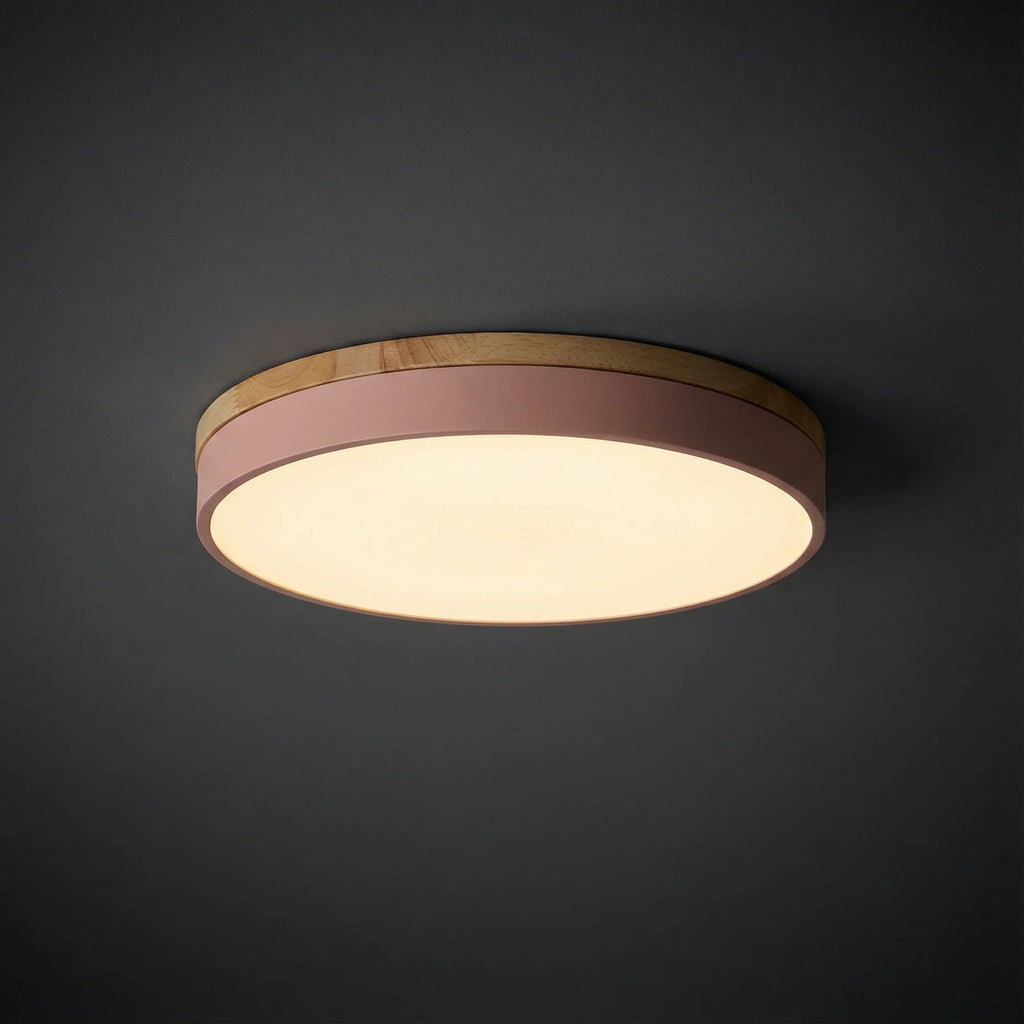 Modern Wood Trim Flush LED Ceiling Light | Dimmable with Remote for Living Room 0