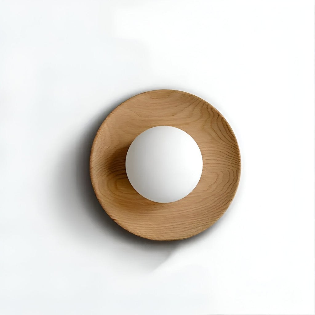 Nordic Natural Wood Wall Sconce with Globe Glass Shade | Hardwired LED Lighting for Bedroom 2