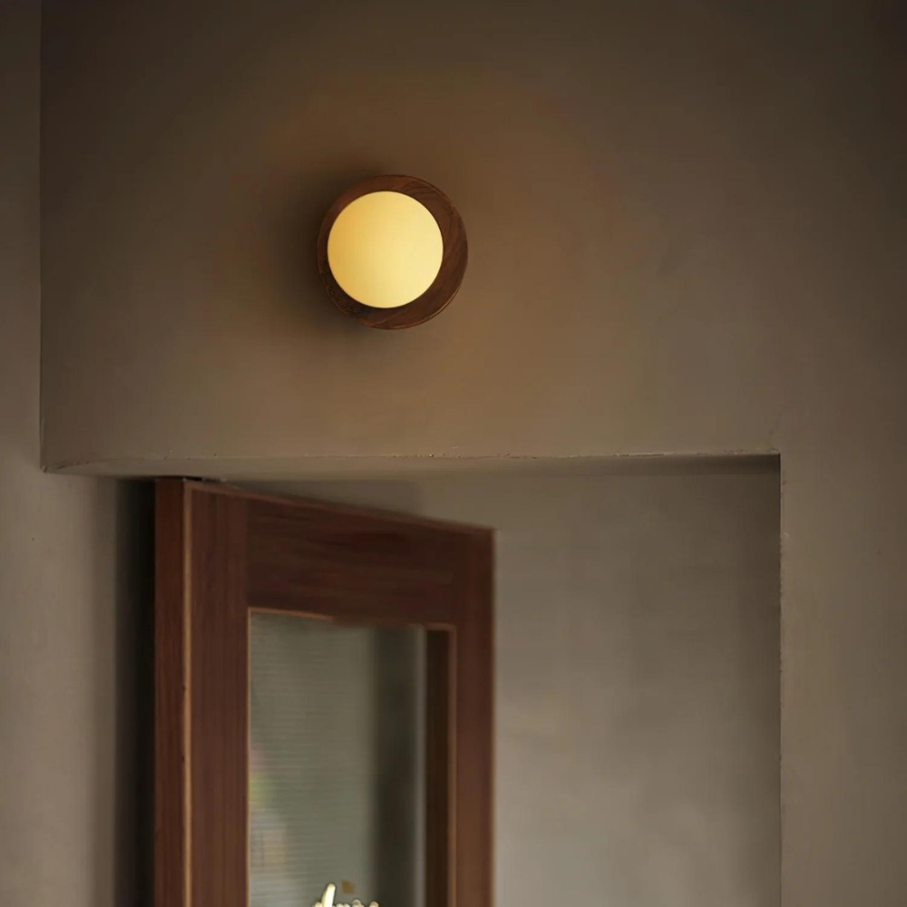 Nordic Natural Wood Wall Sconce with Globe Glass Shade | Hardwired LED Lighting for Bedroom 3