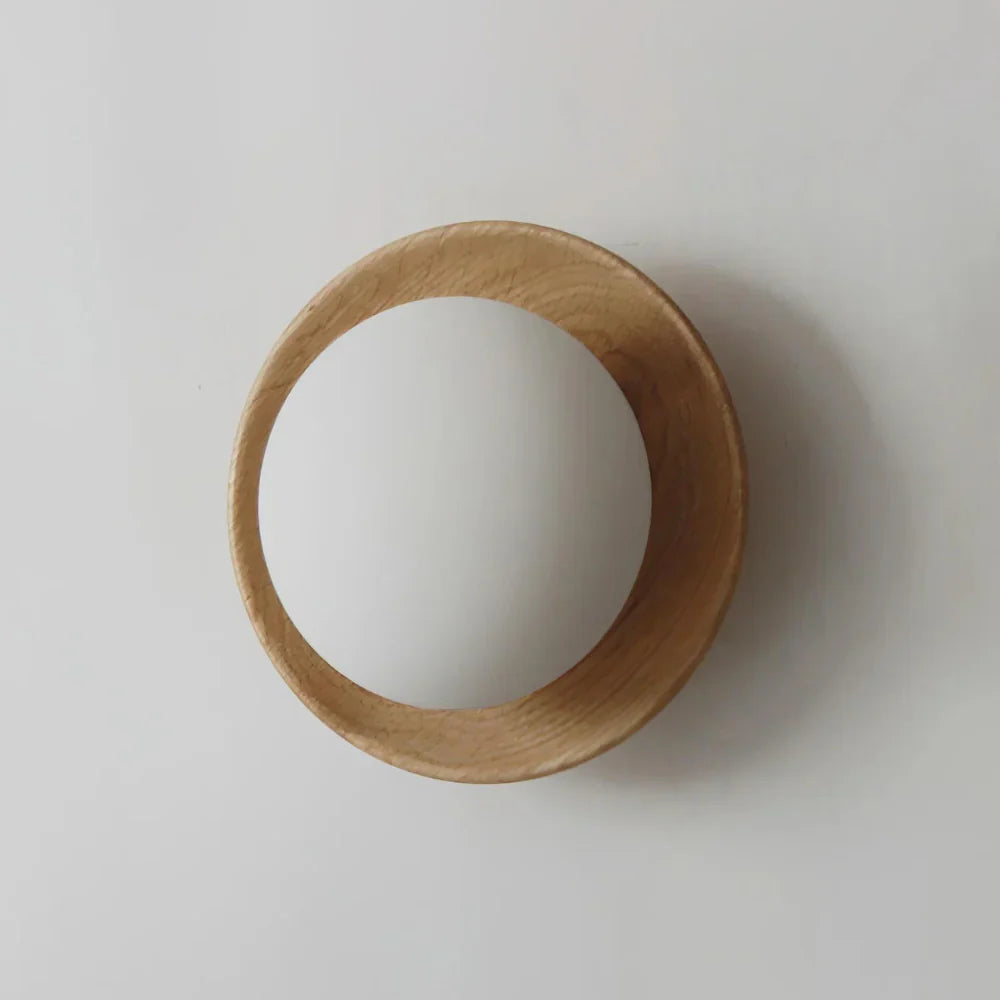 Nordic Natural Wood Wall Sconce with Globe Glass Shade | Hardwired LED Lighting for Bedroom 4