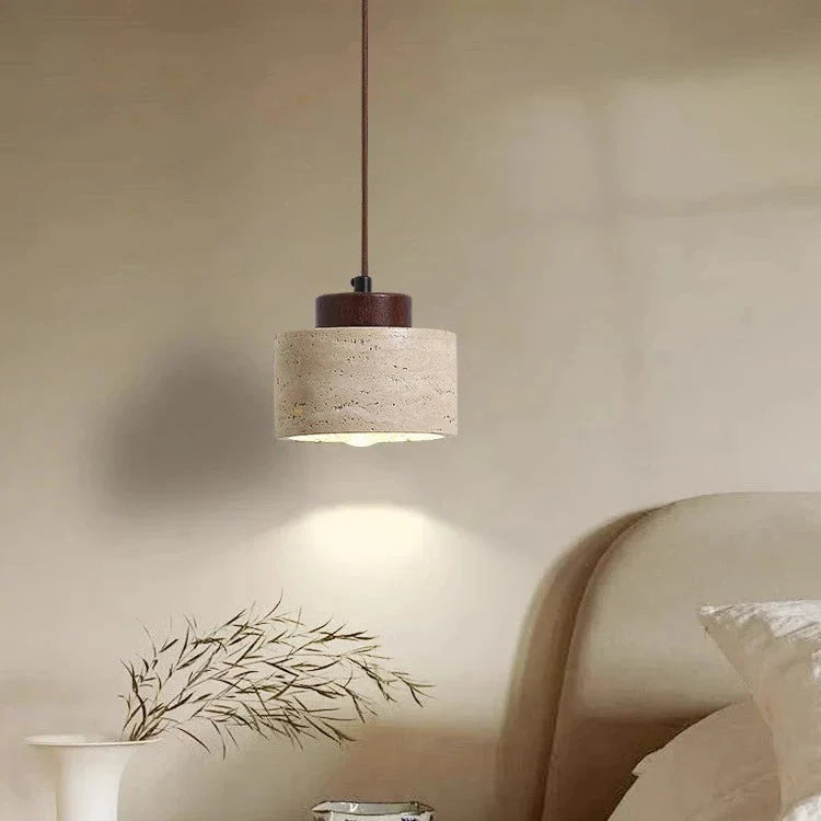 Nordic Yellow Cave Stone Pendant Light | Travertine Shade Hanging Lamp for Dining Room 2