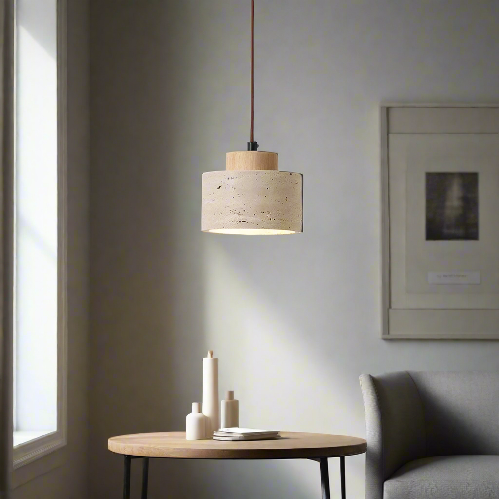 Nordic Yellow Cave Stone Pendant Light | Travertine Shade Hanging Lamp for Dining Room 3