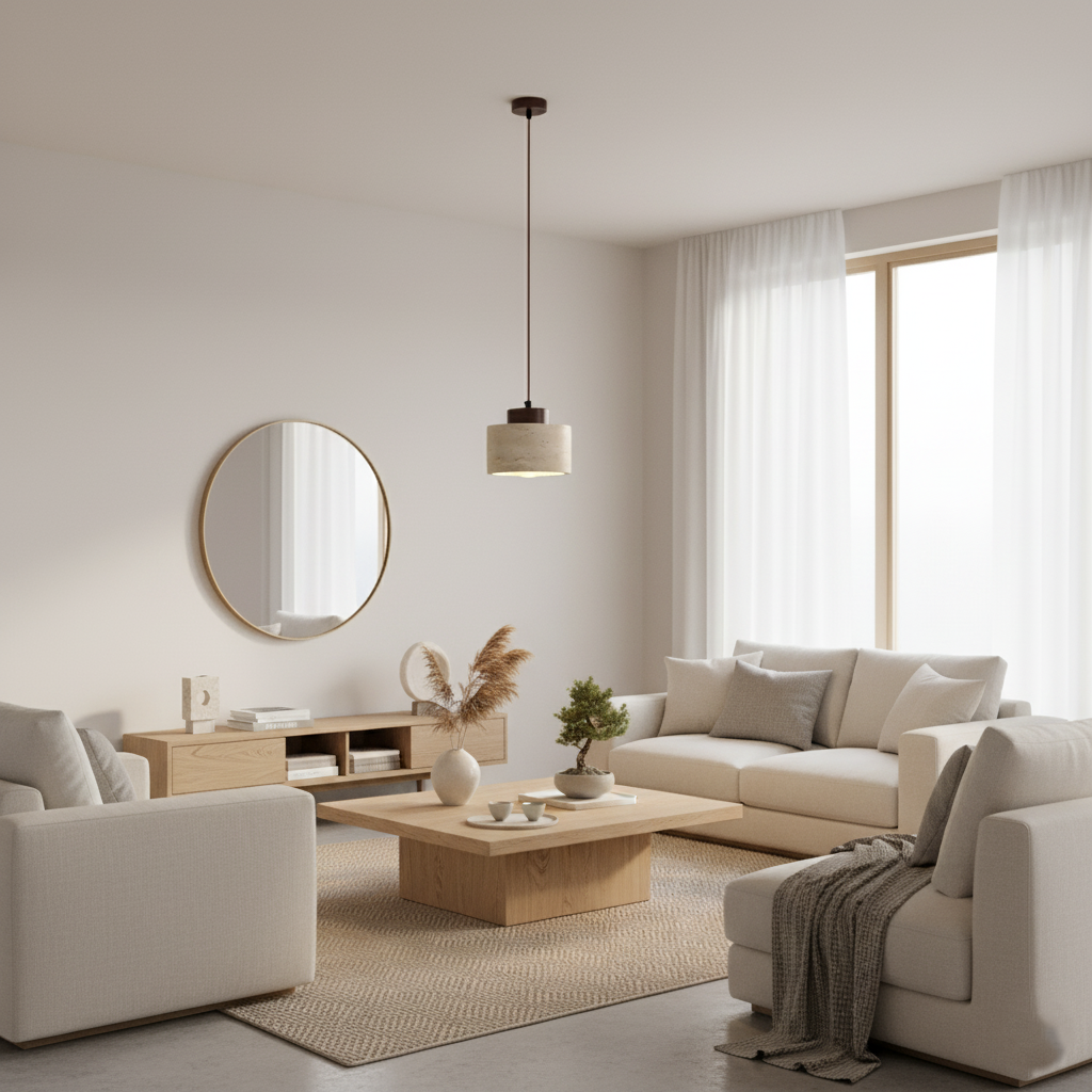 Nordic Yellow Cave Stone Pendant Light | Travertine Shade Hanging Lamp for Dining Room 7
