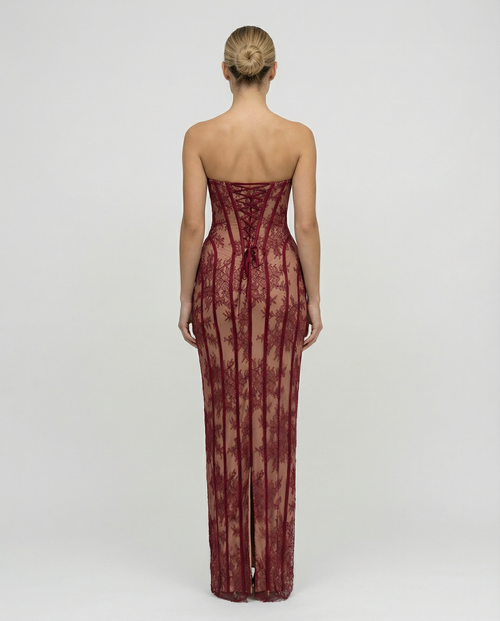 Catherine | Maxi Dress with Sheer Lace Corset and Lace-Up Back