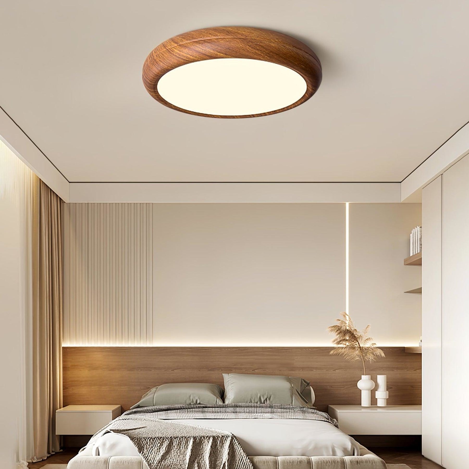 Scandinavian Walnut Wood Flush Mount Ceiling Light | 3 Colour Temperatures for Living Room 2