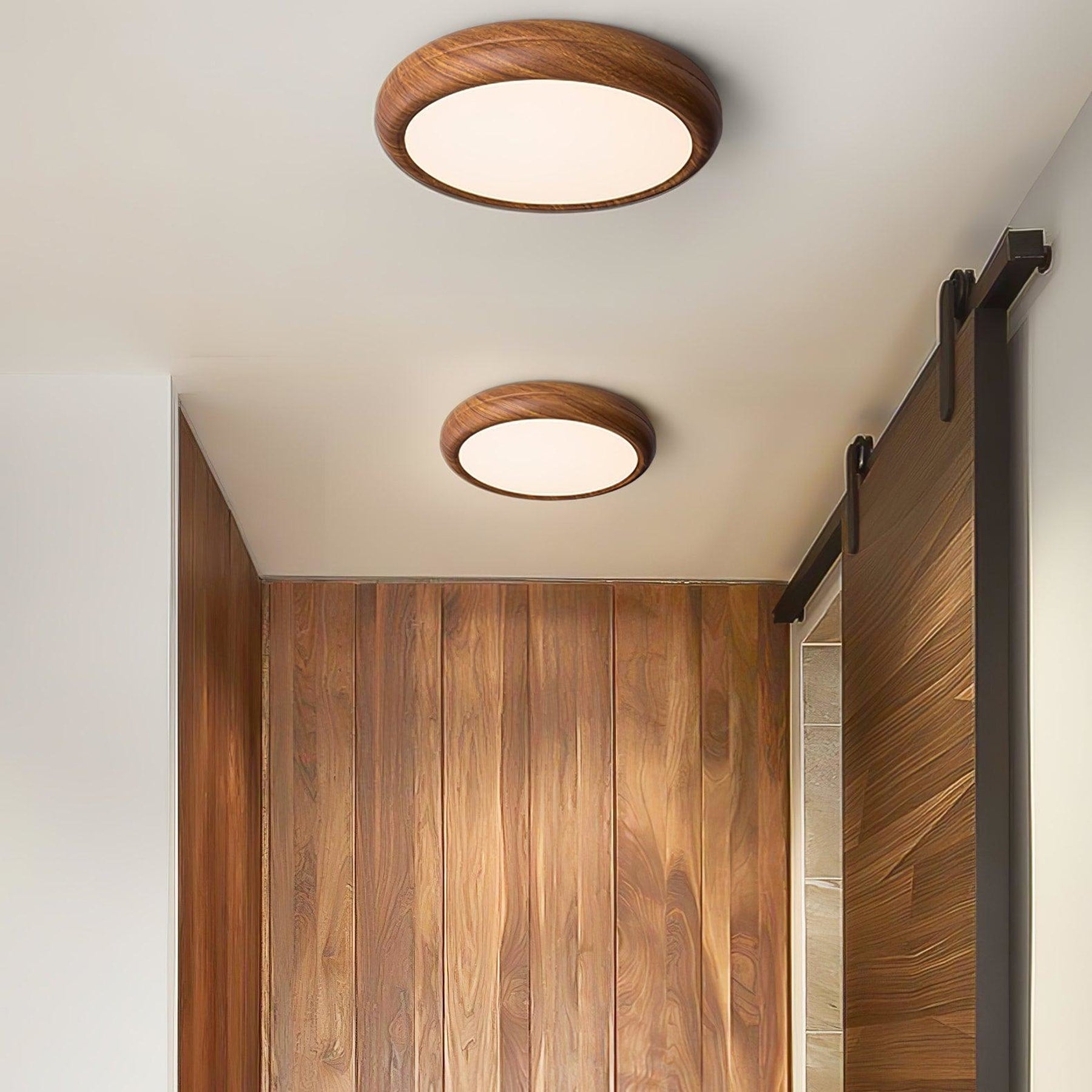 Scandinavian Walnut Wood Flush Mount Ceiling Light | 3 Colour Temperatures for Living Room 3