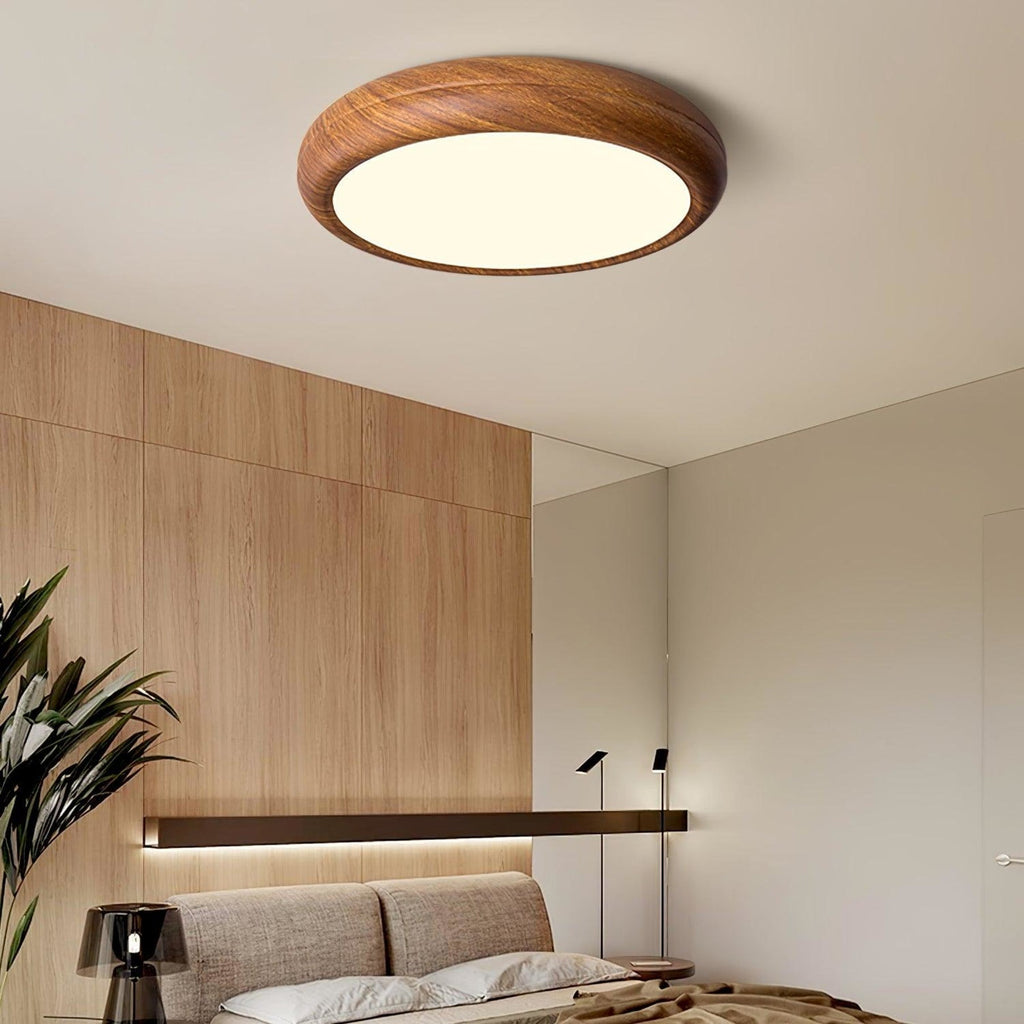 Scandinavian Walnut Wood Flush Mount Ceiling Light | 3 Colour Temperatures for Living Room 4