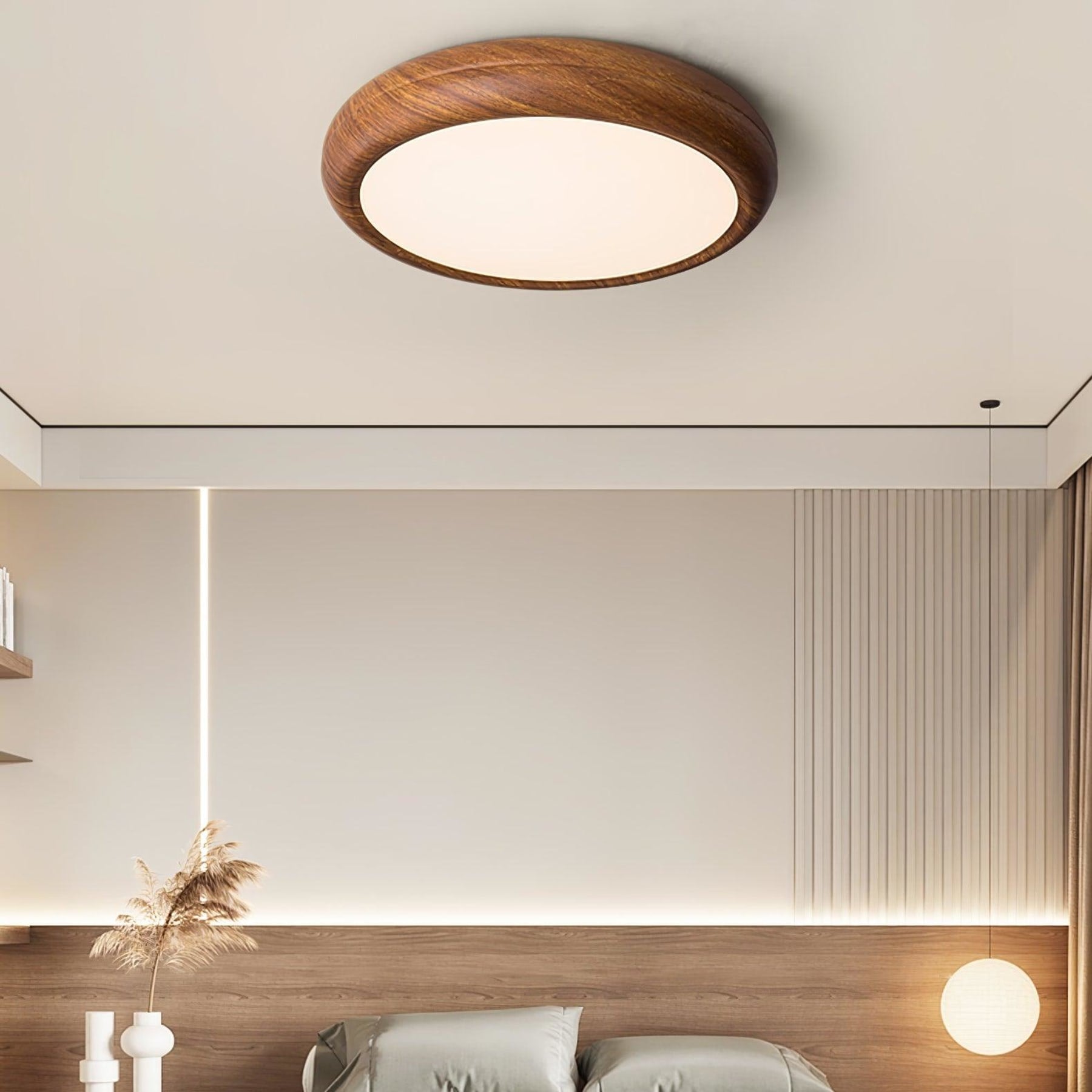Scandinavian Walnut Wood Flush Mount Ceiling Light | 3 Colour Temperatures for Living Room 6