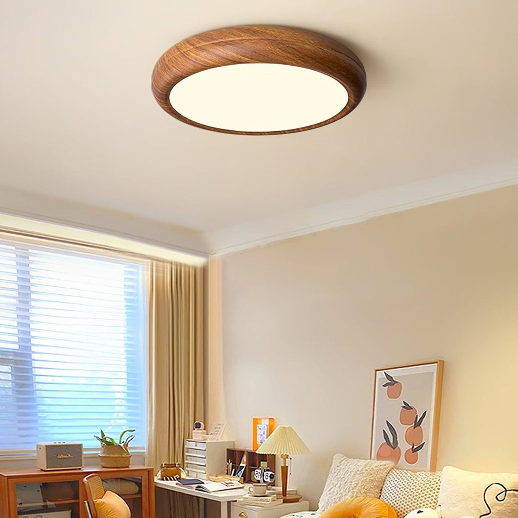 Scandinavian Walnut Wood Flush Mount Ceiling Light | 3 Colour Temperatures for Living Room 7